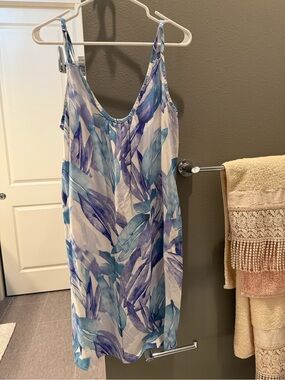 Sassy Blue & Aqua Watercolor Print Slip Dress